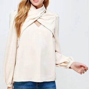NWT LUXUOIRE Wrap Mock Neck Long Sleeve Top size S